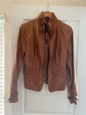 Gianfranco Ferre Vintage Tan Leather Zip-Front Jacket